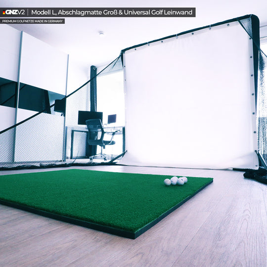 Filet de Practice de Golf GNZV2 | Modèle L | Inclus Grand Tapis de Frappe + Écran de Frappe