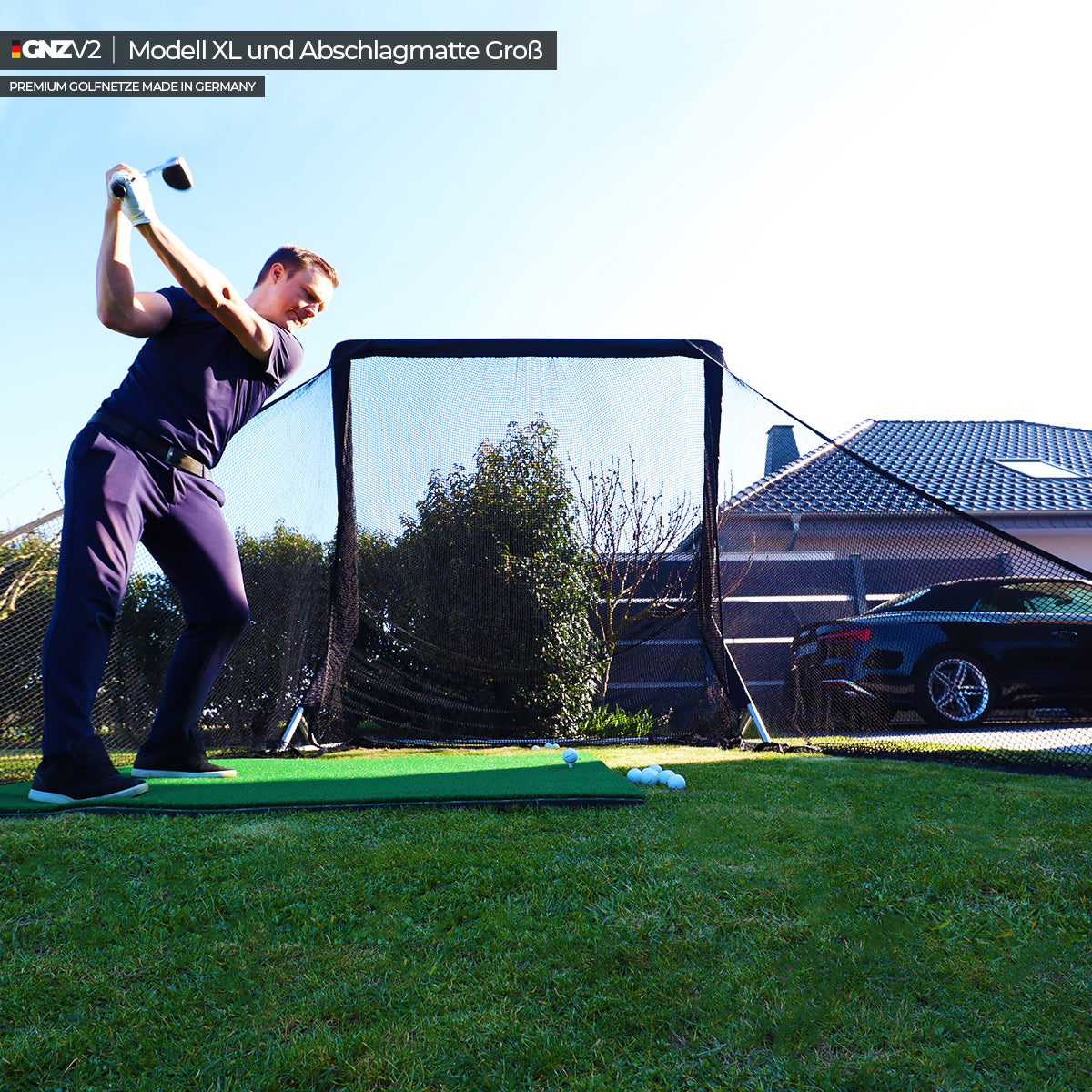 GNZV2 Golf Net Driving Range | Model XL | Incl. Large Hitting Mat and Golf Impact Screen