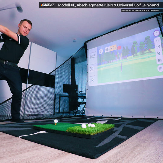 Filet de Practice de Golf GNZV2 | Modèle XL | Inclus Petit Tapis de Frappe + Écran de Frappe