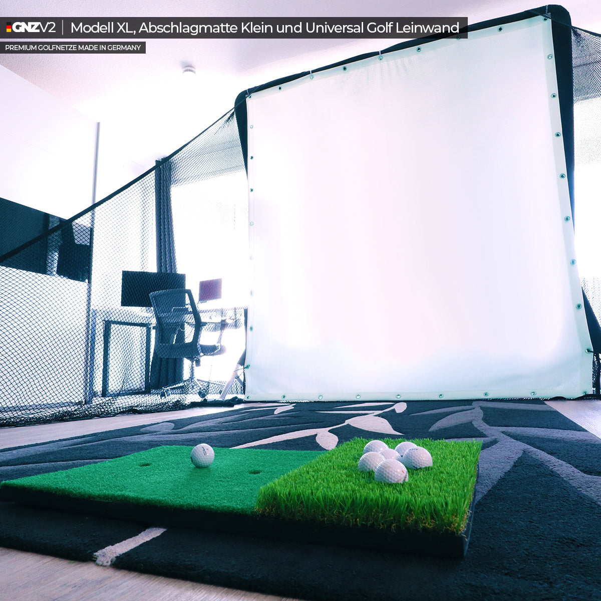 GNZV2 Golfnetz Driving Range | Modell XL | Inkl. Abschlagmatte Klein und Universal Golf Leinwand