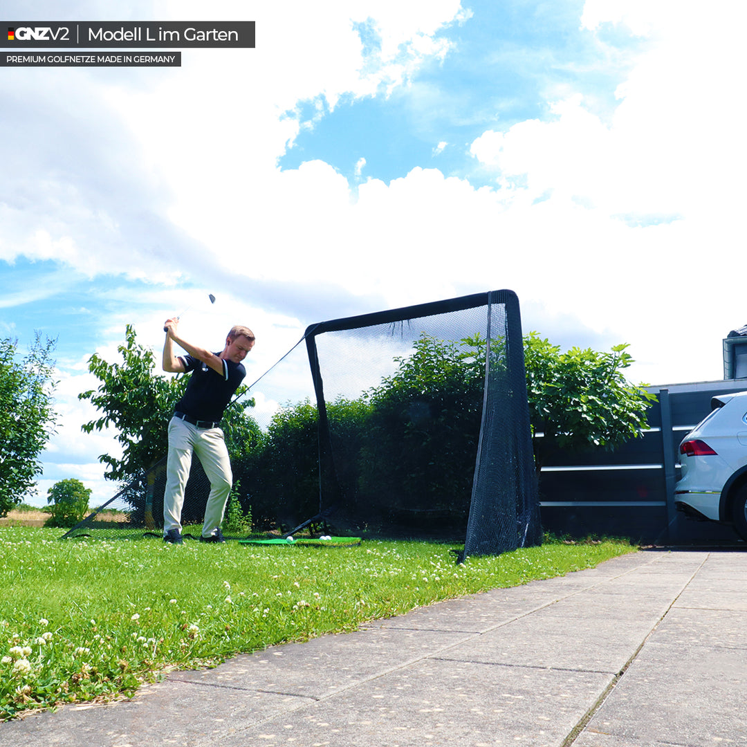 GNZV2 Golf Net Driving Range | Model L | Incl. Small Golf Hitting Mat and Accessories