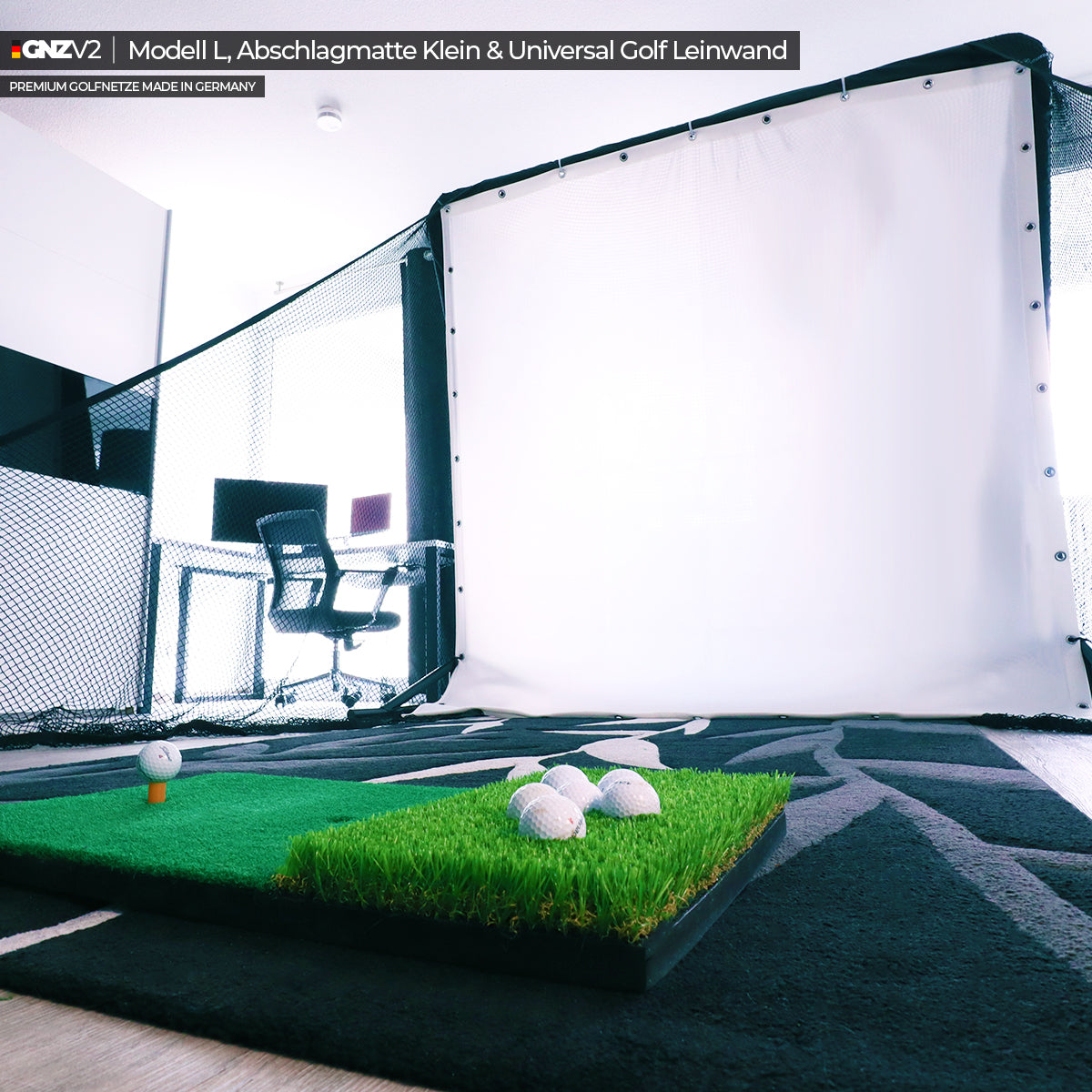 Filet de Practice de Golf GNZV2 | Modèle L | Inclus Petit Tapis de Frappe + Écran de Frappe