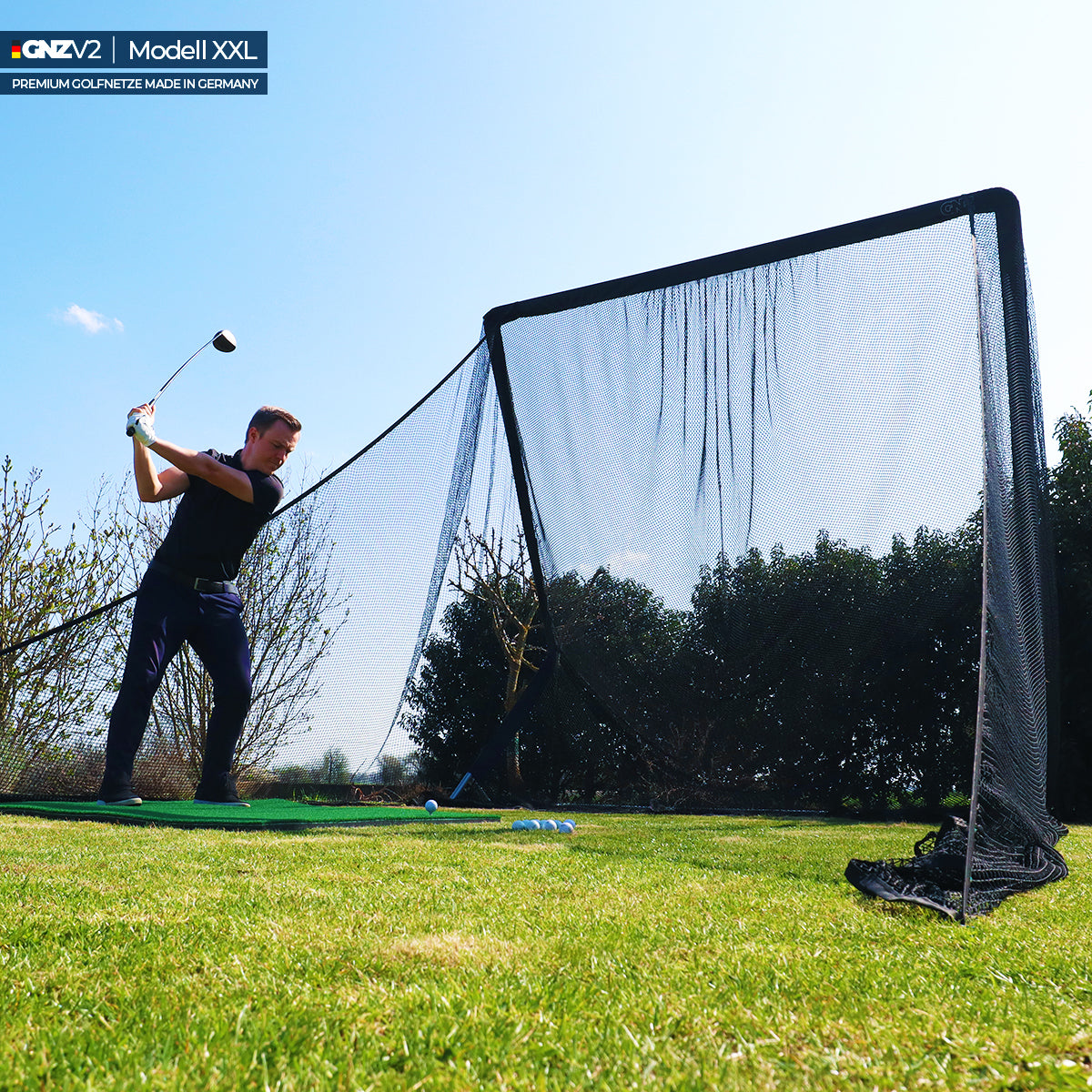 GNZV2 Golfnetz Driving Range | Modell XXL | Inkl. Abschlagmatte Groß und Zubehör