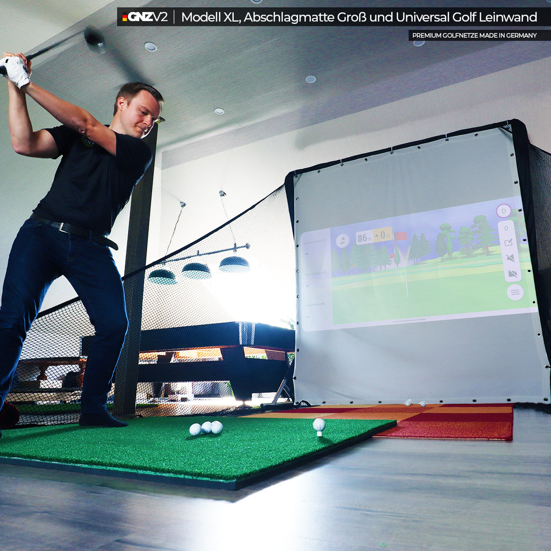 Filet de Practice de Golf GNZV2 | Modèle XL | Inclus Grand Tapis de Frappe + Écran de Frappe