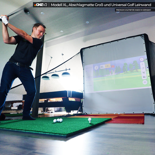Filet de Practice de Golf GNZV2 | Modèle XL | Inclus Grand Tapis de Frappe + Écran de Frappe
