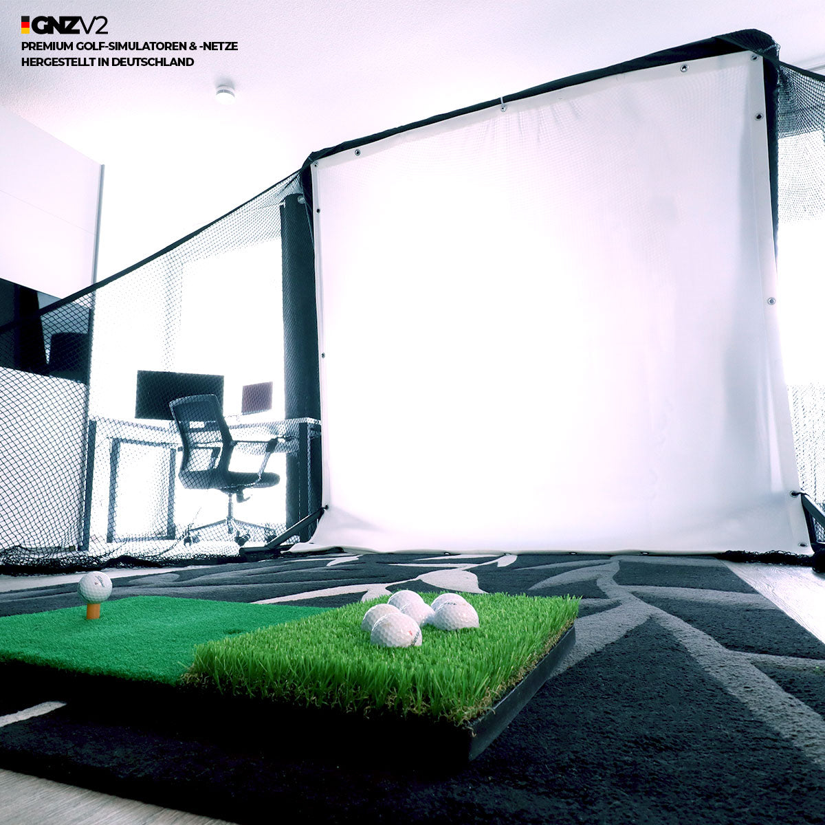Filet de Practice de Golf GNZV2 | Modèle L | Inclus Grand Tapis de Frappe + Écran de Frappe
